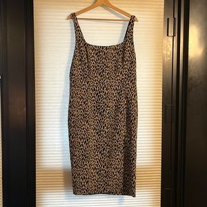 Versatile Banana Republic midi sheath dress in animal print.
